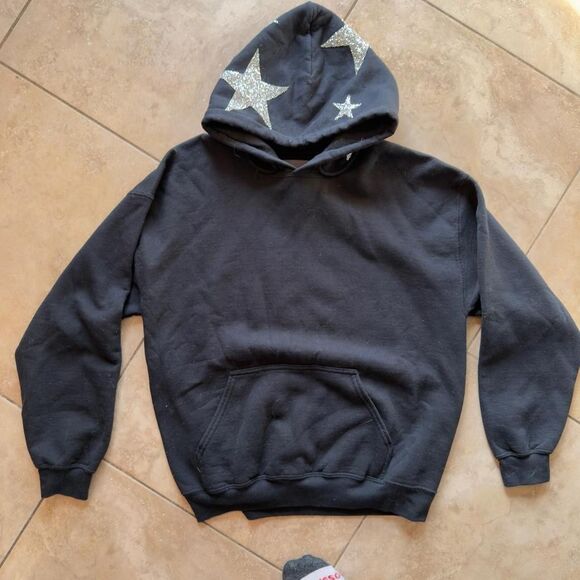 Tops - Carmar Los Angeles Black Hoodie w/ Silver Star Studded Hood Small